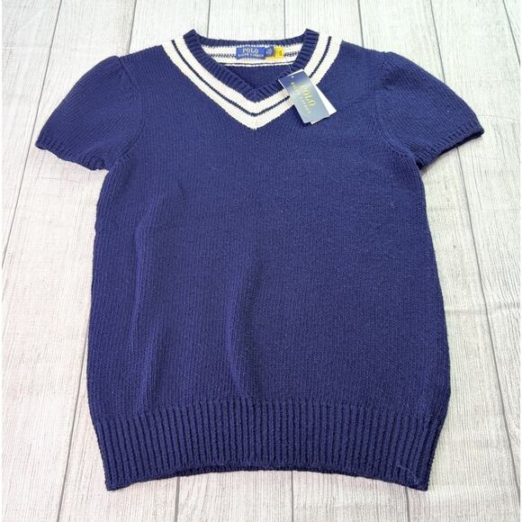 Polo Ralph Lauren Girls Cotton Cashmere Cricket Sweater Short Sleeve Size Med